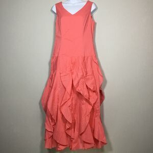 Coral pink cotton maxi sleeveless petal summer dress prom occasion wedding sz8